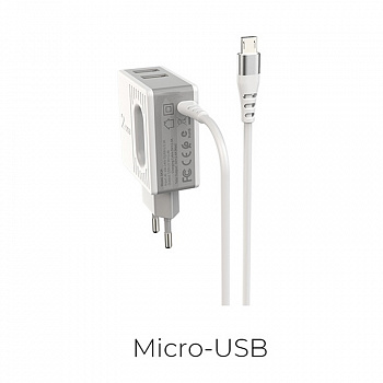 Зарядное устройство BOROFONE BA34 Power essence 2*USB, 2.4A, белый, кабель micro USB