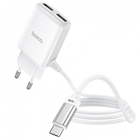 Зарядное устройство HOCO C82A Real, 2.4A, белый, кабель micro USB