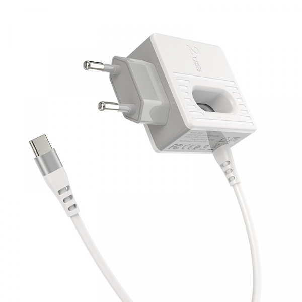 Зарядное устройство BOROFONE BA34 Power essence 2*USB, 2.4A, белый, кабель Type-C