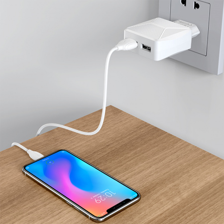 Зарядное устройство BOROFONE BA45A Max micro USB, 2.4A, белый, кабель BX19 Huiyi