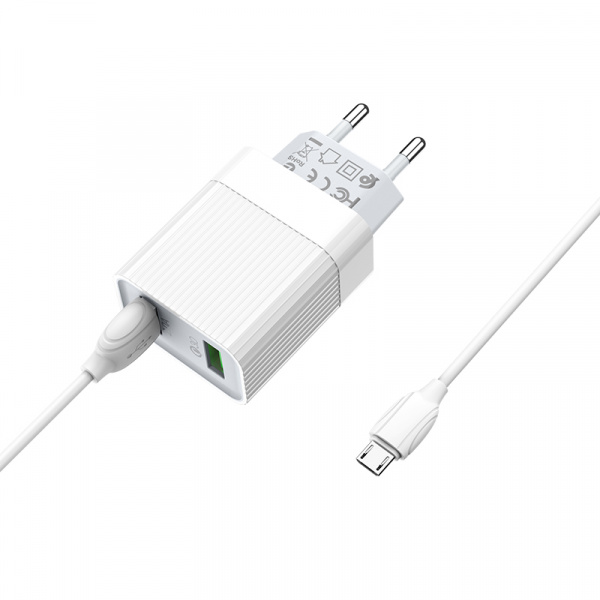 Зарядное устройство BOROFONE BA39A Speedway MicroUSB, 3A, белый, кабель BX19 Huiyi