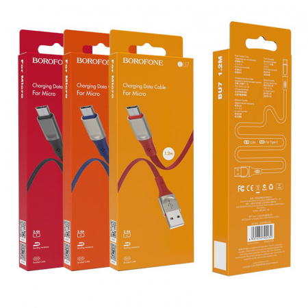 Кабель Borofone BU7 Superior USB - micro USB, 1.2 м красный