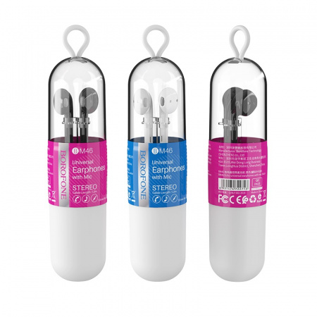 Проводные наушники BOROFONE BM46 Echo, Jack 3.5mm, 1.2 м, Белый, контроллер с микрофоном