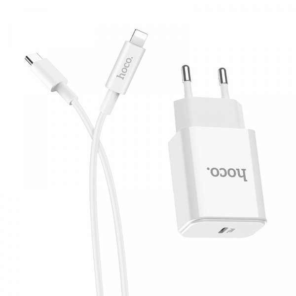 Зарядное устройство HOCO C71A Star speed, 2.4A, белый, 18W порт Type-C, кабель Lightning, быстрая зарядка