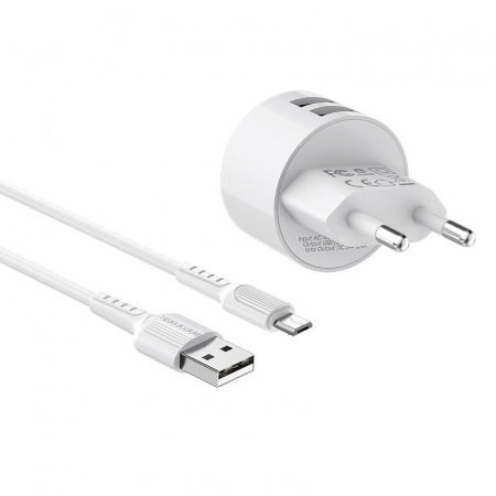 Комплект зарядки Micro USB Borofone BA23A Brilliant, 2 USB, 2.4А