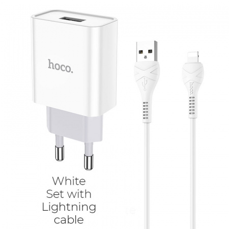 Зарядное устройство HOCO C81A Asombroso single, 2.1A, белый, кабель Lightning