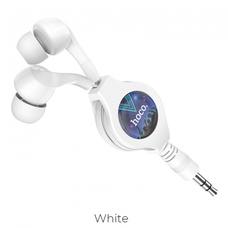Проводные наушники HOCO M68 Easy clip, Jack 3.5mm, Белый, Автоматический отвод кабеля