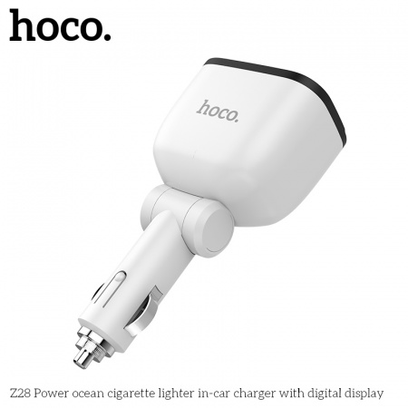 Автомобильное зарядное устройство HOCO Z28 Power Ocean, 3.1A, 2*80 Вт, белый, дисплей