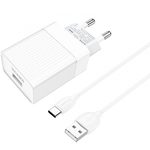 Зарядное устройство BOROFONE BA47A Mighty, 3A, белый, кабель Type-C BX19 Huiyi