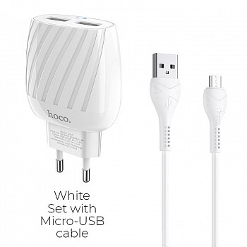 Зарядное устройство HOCO C78A Max energy, 2.4A, белый, кабель micro USB