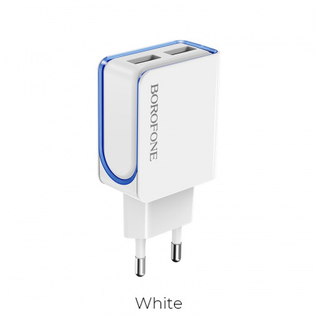 Зарядное устройство BOROFONE BA35 Brilliant 2*USB, 2.1A, белый