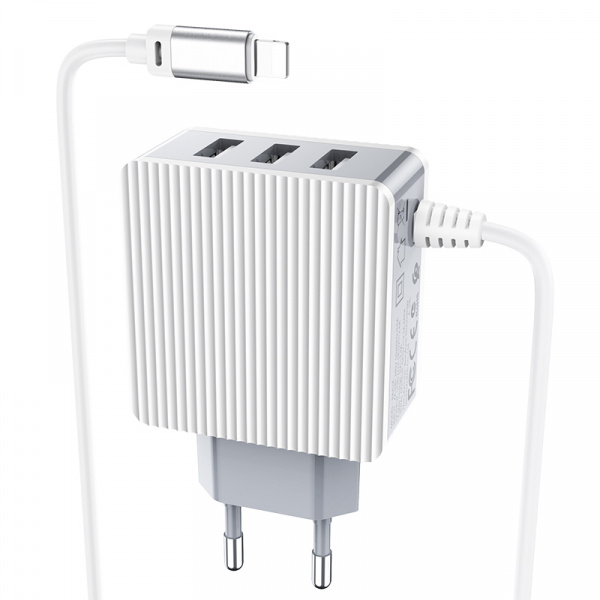 Зарядное устройство BOROFONE BA42A Joyful Lightning, 3.1A, белый