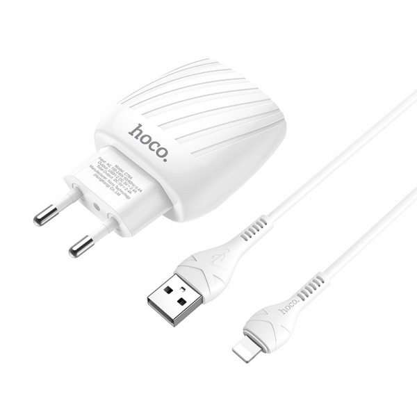 Зарядное устройство HOCO C78A Max energy, 2.4A, белый, кабель Lightning