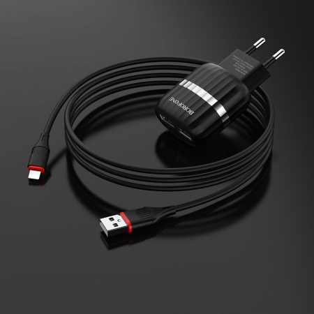 Комплект зарядки lightning Borofone BA24A, 2USB 2.1A, белый