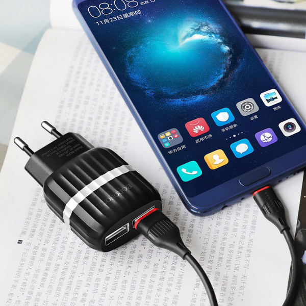 Комплект зарядки Type-C BA24A, 2 USB, 2.1А, черный