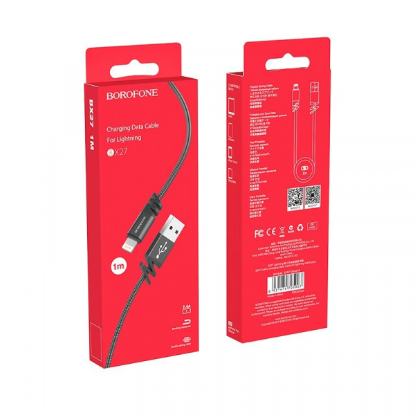 Кабель Borofone BX27 Dainty, lightning, 1 м, серый