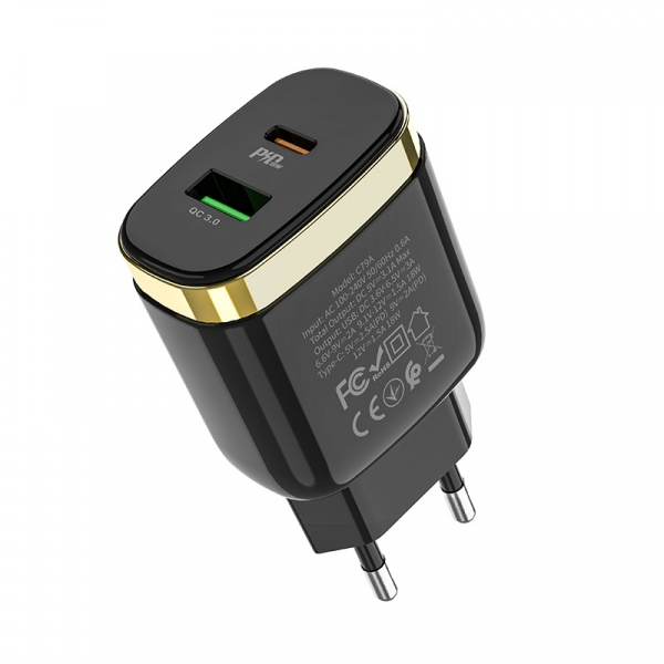 Зарядное устройство HOCO C79A Zeus, 3.1A, черный, Двойной порт USB/Type-C,PD3.0, QC3.0