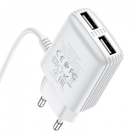 Зарядное устройство HOCO C82A Real, 2.4A, белый, кабель Type-C