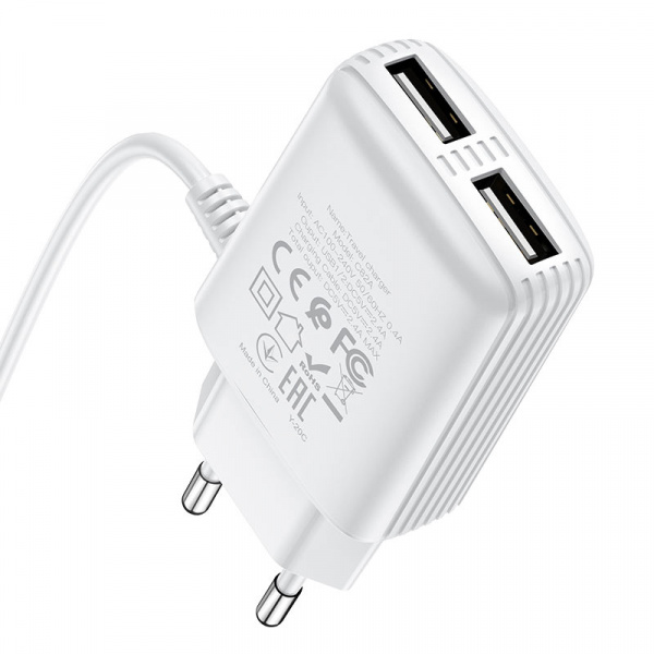 Зарядное устройство HOCO C82A Real, 2.4A, белый, кабель Type-C