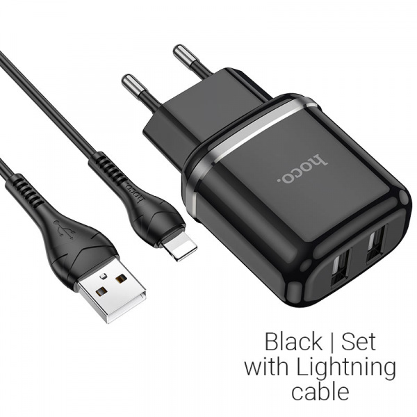 Зарядное устройство HOCO N4 Aspiring Lightning, 2.4A, черный
