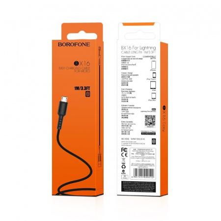 Кабель Borofone BX16 USB - micro USB, 1 м черный