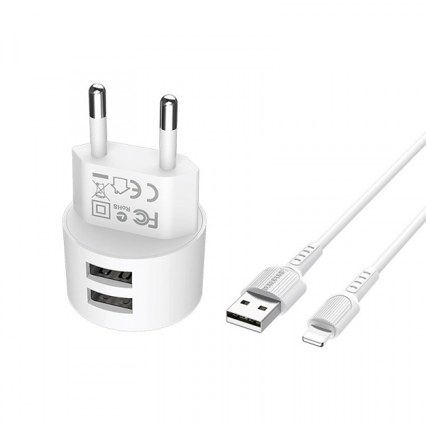 Комплект зарядки для iPhone 5,6,7 Borofone BA23A, 2 USB