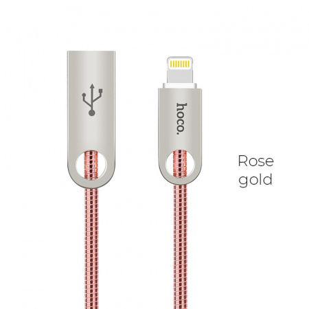 Кабель Hoco U8 Zinc alloy, lightning, 1 м, розовый