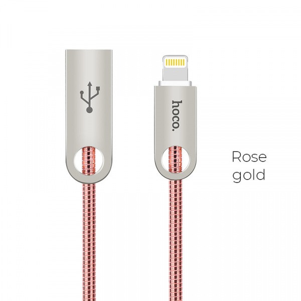 Кабель Hoco U8 Zinc alloy, lightning, 1 м, розовый