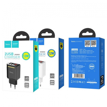 Сетевое зарядное устройство Hoco C39A, 2 USB, 2.4А белый
