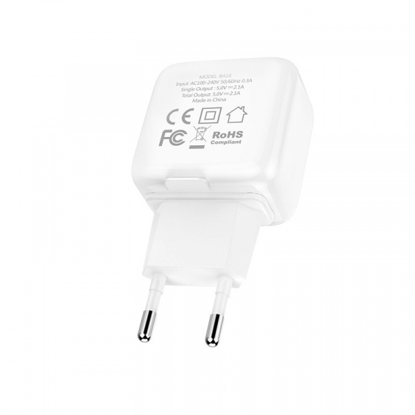 Сетевое зарядное устройство Borofone BA18, 2 USB, 2.1А
