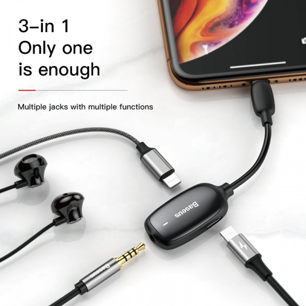 Переходник Baseus 3-в-1 L51 CALL51-01, Apple Lightning - mini jack 3.5 mm