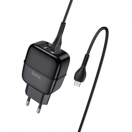 Зарядное устройство HOCO C77A Highway, 2.4A, черный, кабель micro USB
